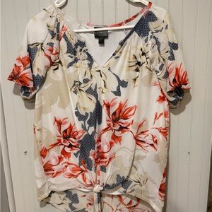 JM‎ Collection Red and Navy Tie Front Blouse